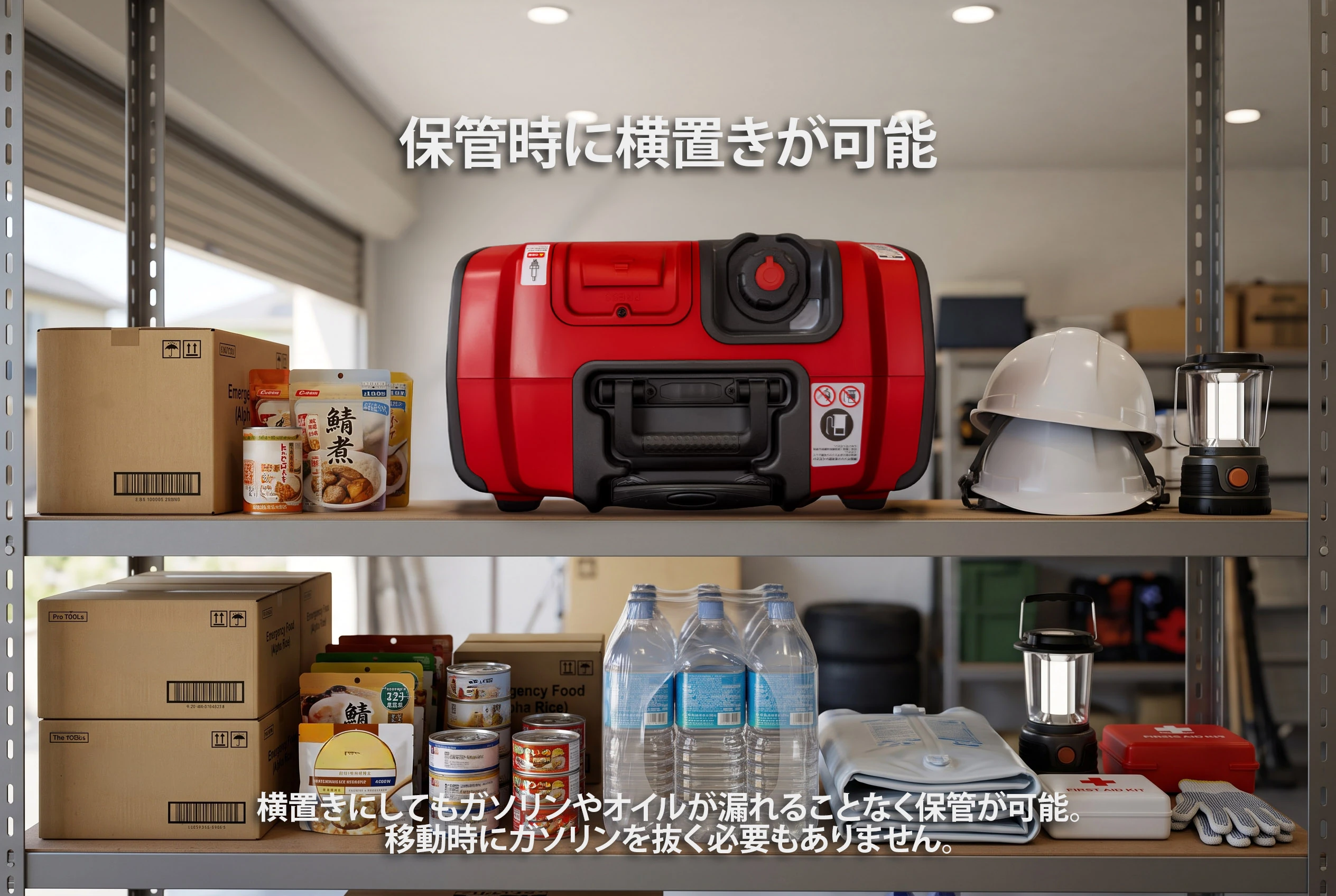 1800Wインバーター発電機 横置き保管